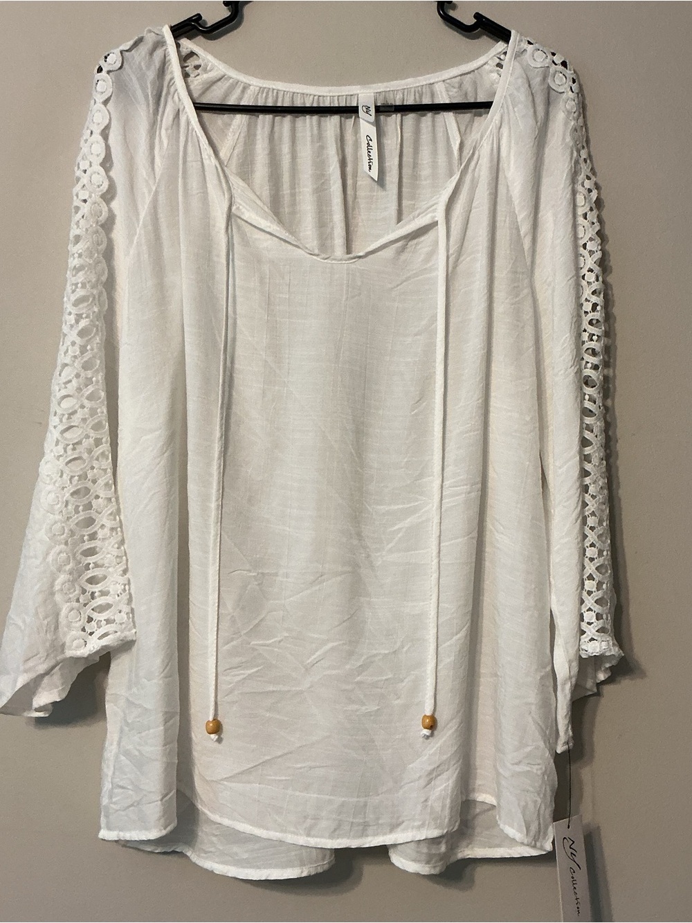 NY Collection White Blouse with Lace Sleeves